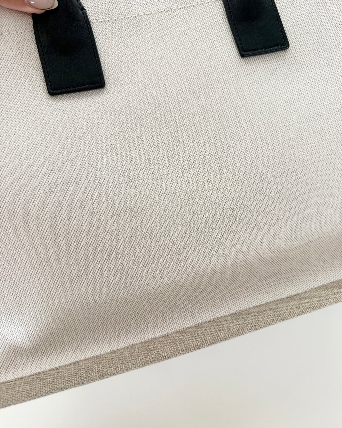 Saint Laurent Linen and Black Leather Rive Gauche Tote Bag