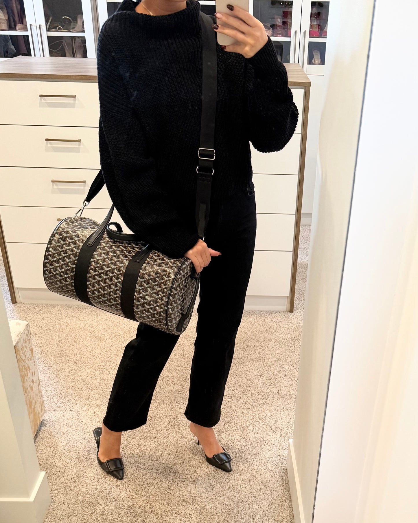 Goyard Black Chevron Print Coated Canvas Barrel Sport 40 Duffle Bag