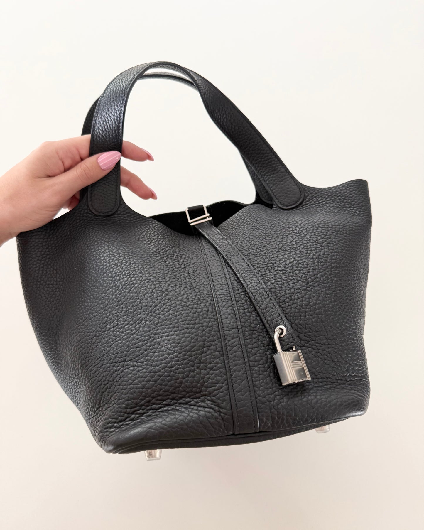 Hermes Black Clemence Picotin 22 with Palladium Hardware from 2020 (Y)