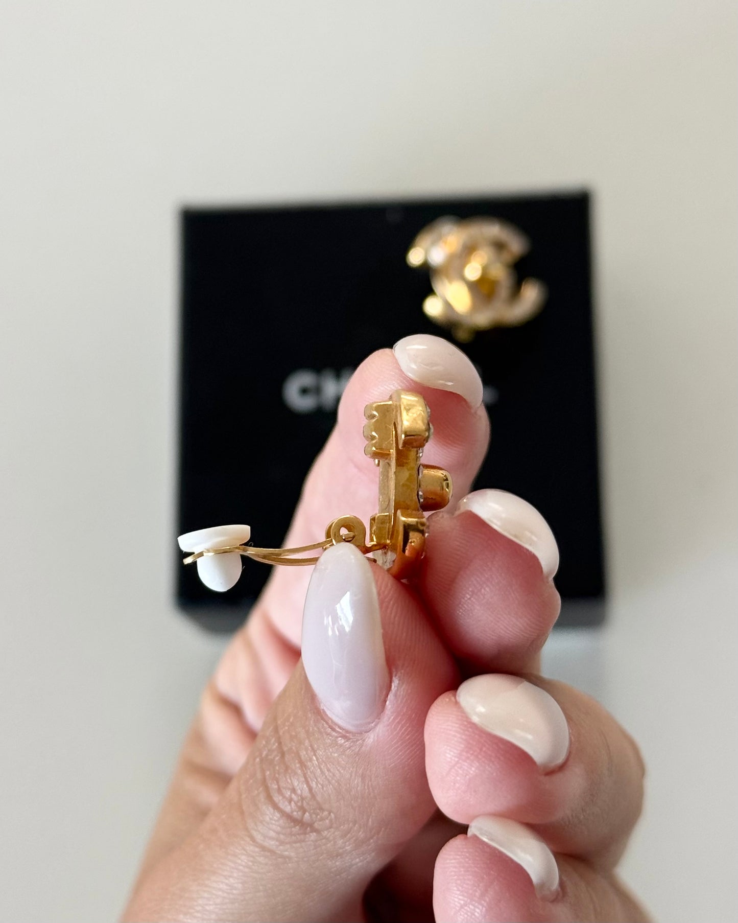 Chanel Vintage Crystal and Goldtone Turnlock Clip Earrings from 1996
