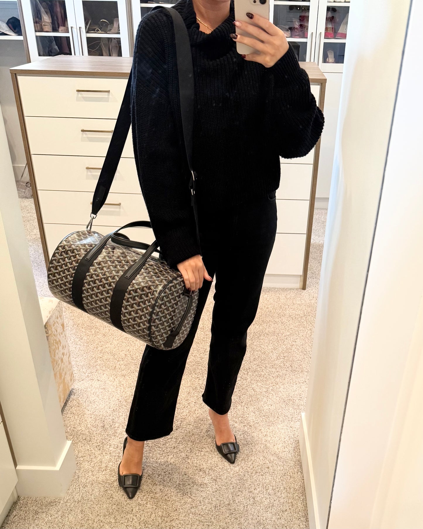 Goyard Black Chevron Print Coated Canvas Barrel Sport 40 Duffle Bag