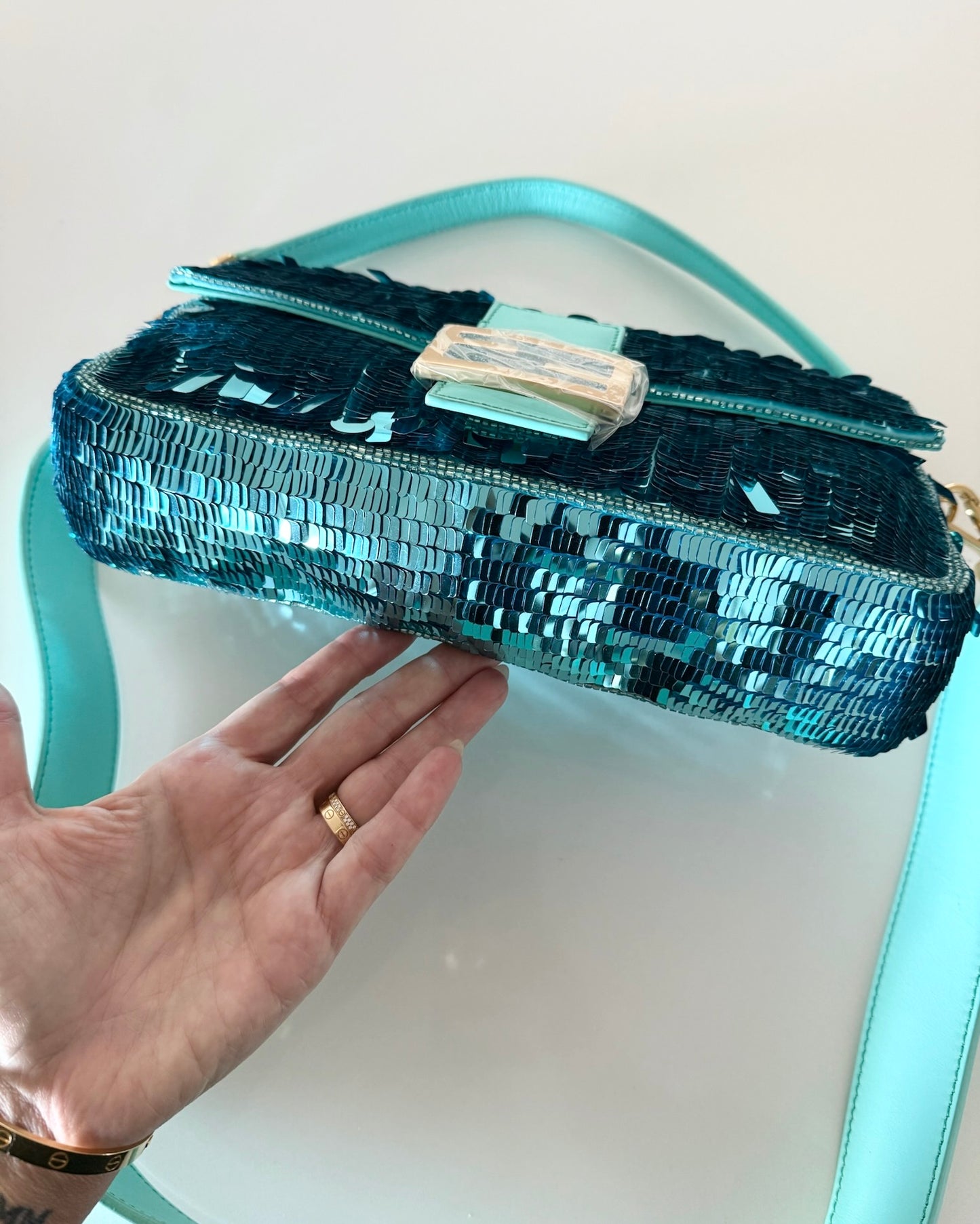 Fendi Turquoise Sequin Baguette