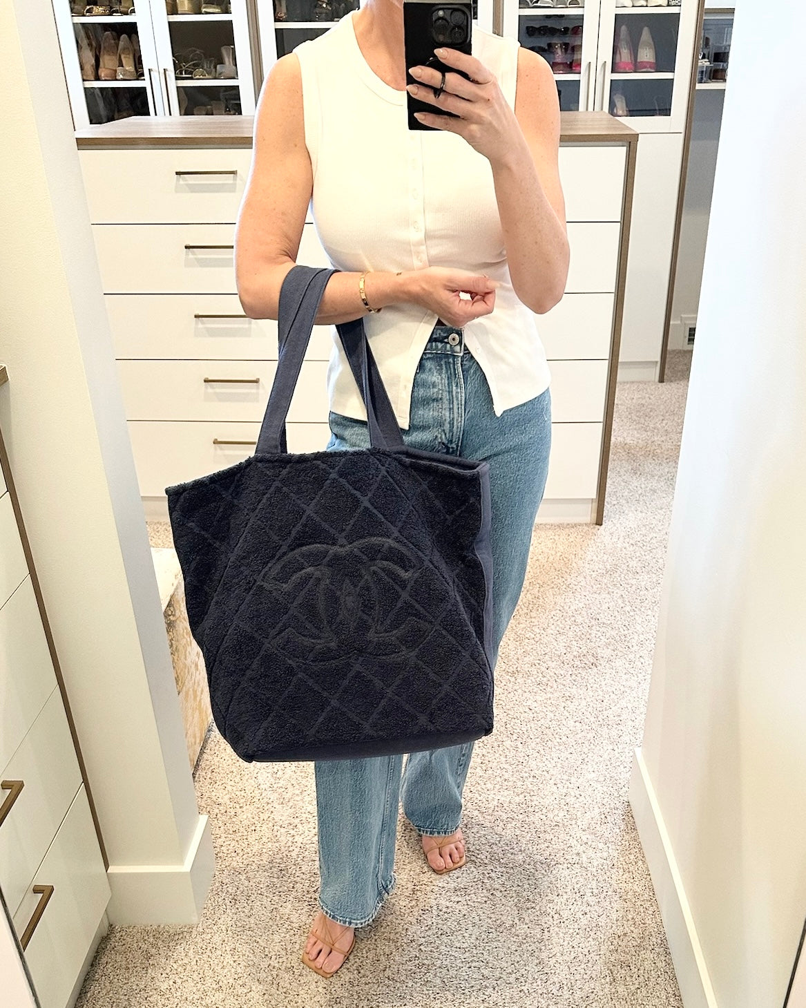 Chanel Navy Terry Cloth Beach Bag/Towel/Pouch Set