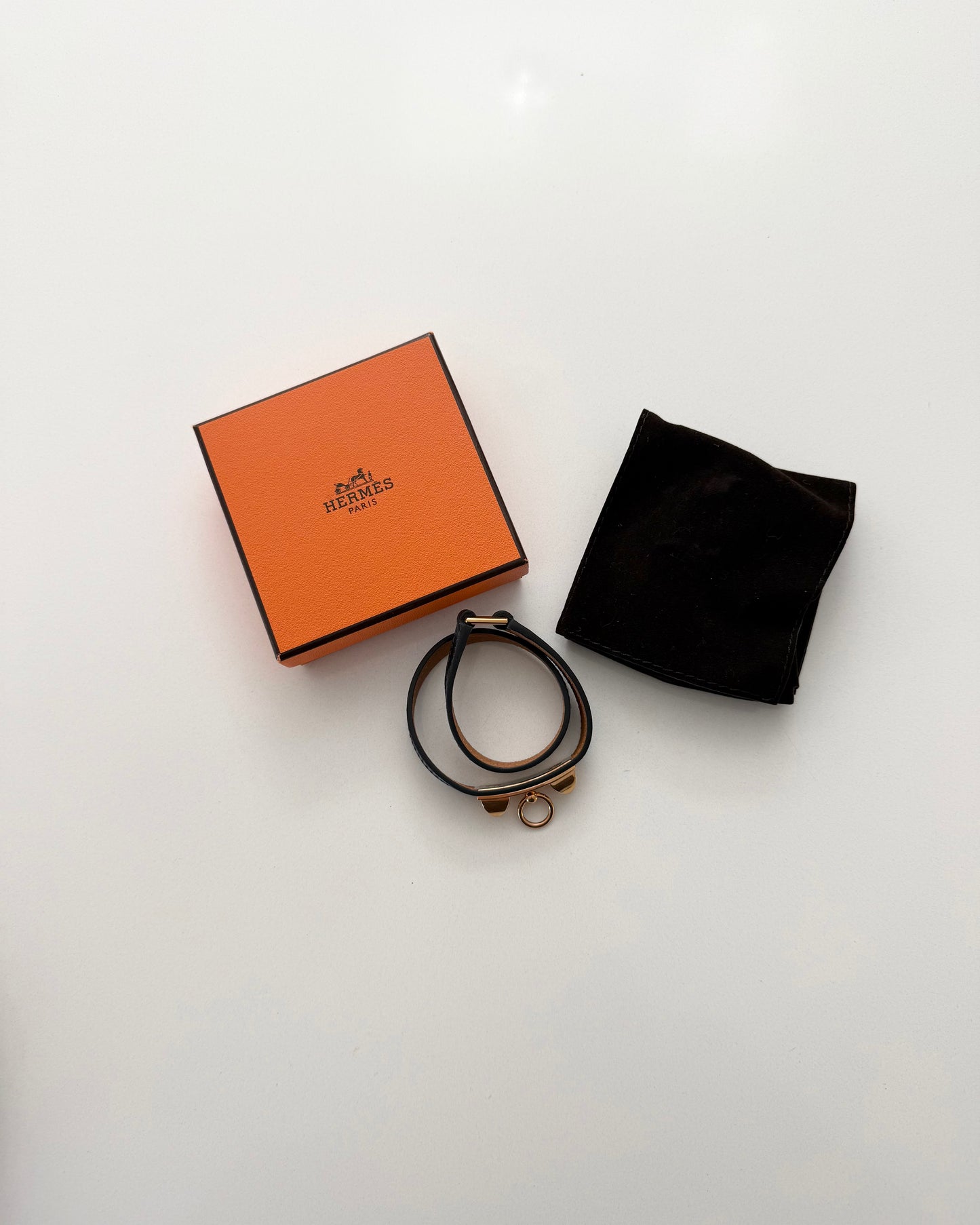 Hermes Black Leather Rivale Double Tour Bracelet Size T2 from 2016
