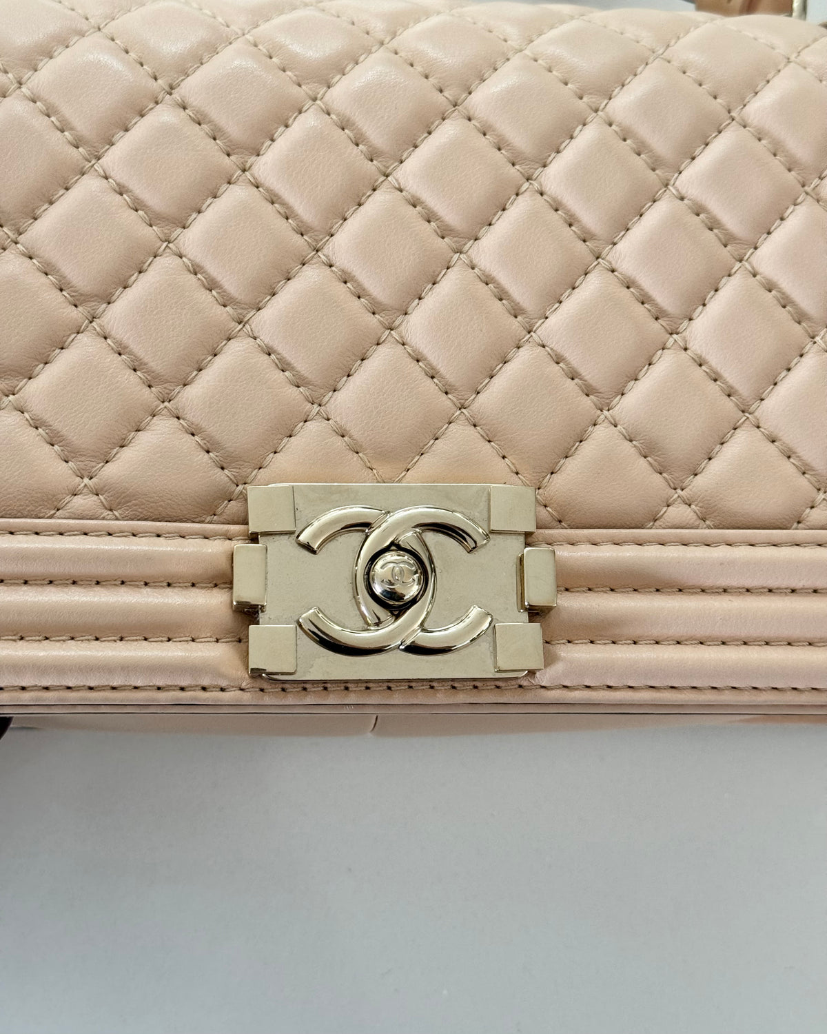 Chanel Rare Blush Leather Top Handle Medium Boy Bag 27 series from 2019