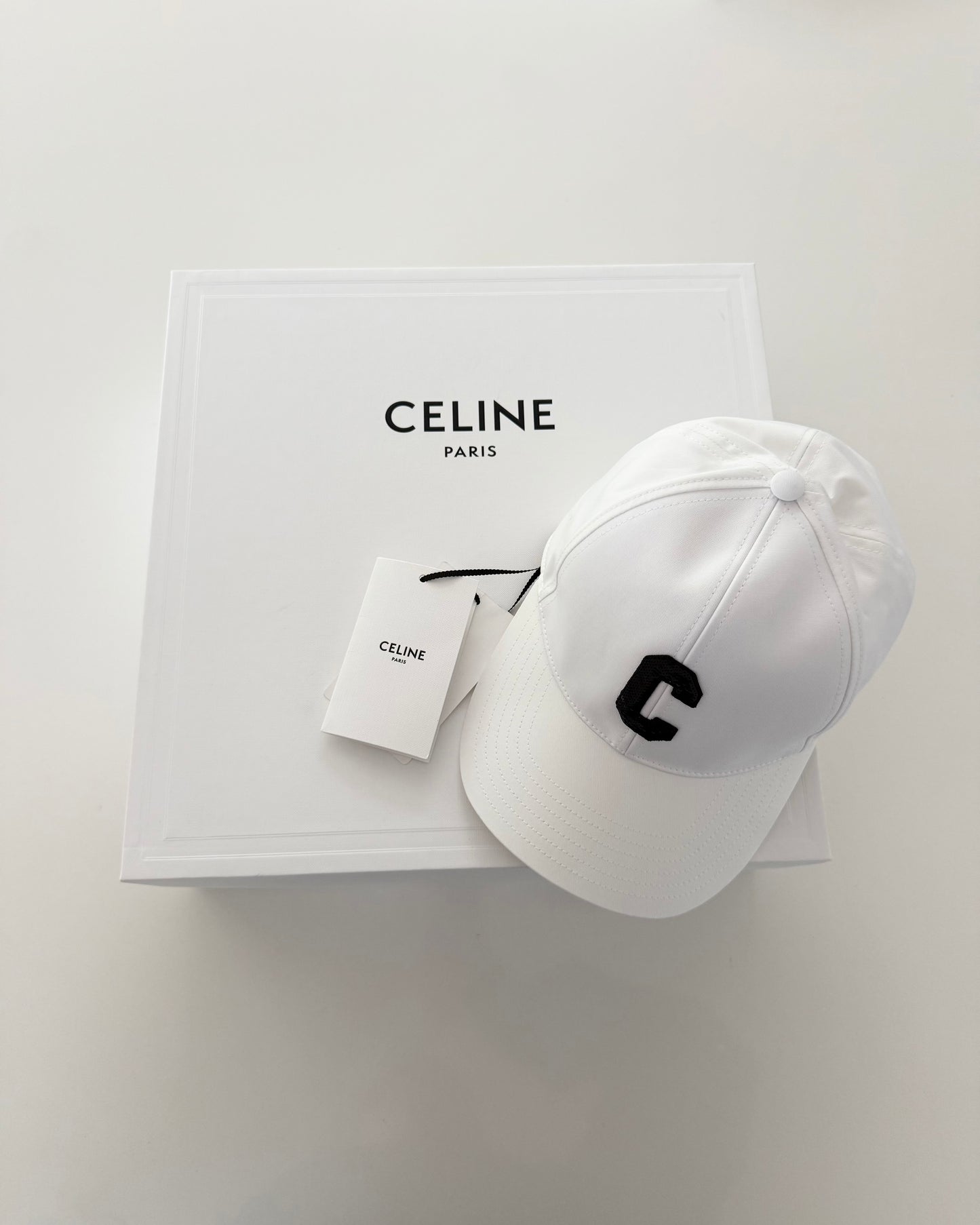 Celine White Cotton and C Logo Sequin Hat Size Small