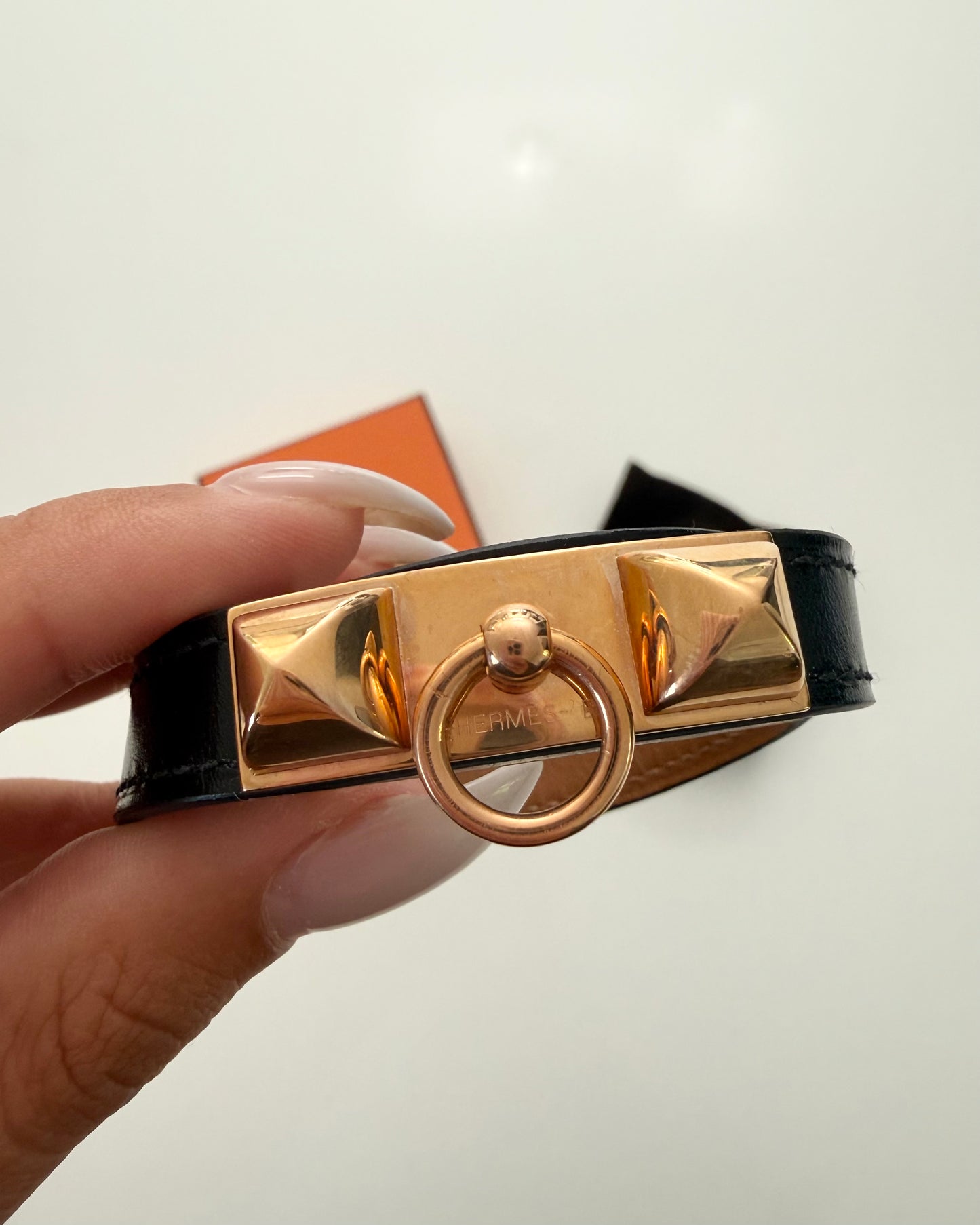 Hermes Black Leather Rivale Double Tour Bracelet Size T2 from 2016