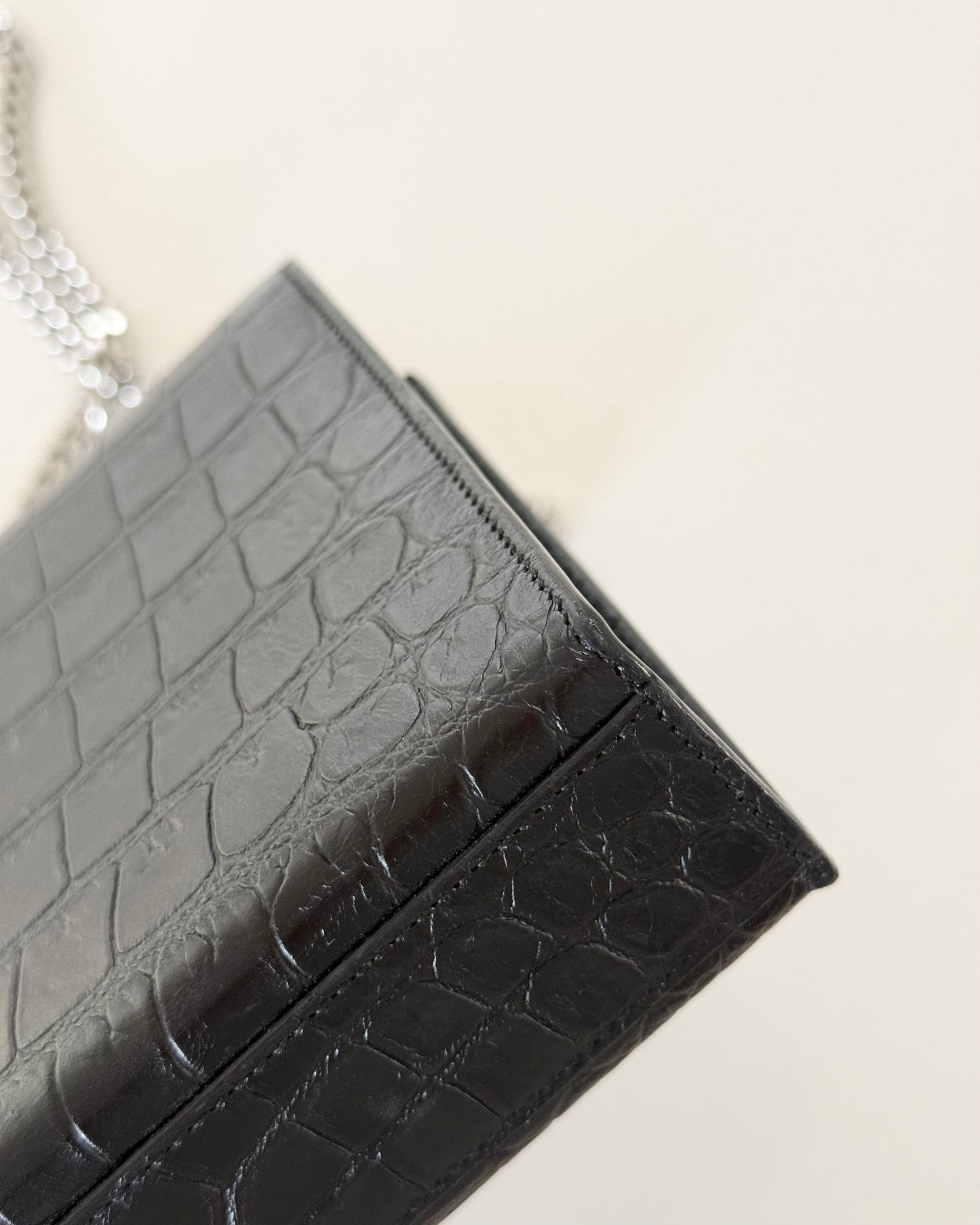 Saint Laurent Black Croc Embossed Medium Kate Tassel Bag