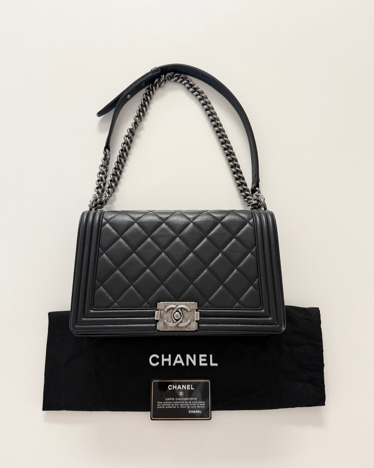 Chanel Black Large Boy Bag with Ruthenium Hardware 19 series from 2014