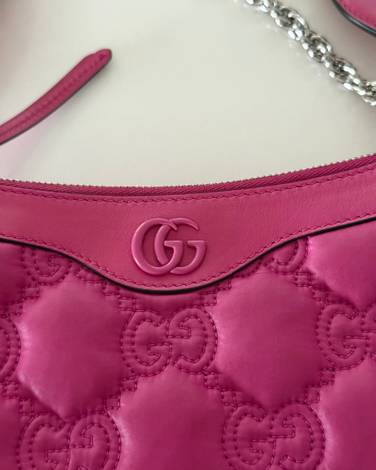 Gucci Pink Nylon Matelasse Handbag with Two Straps