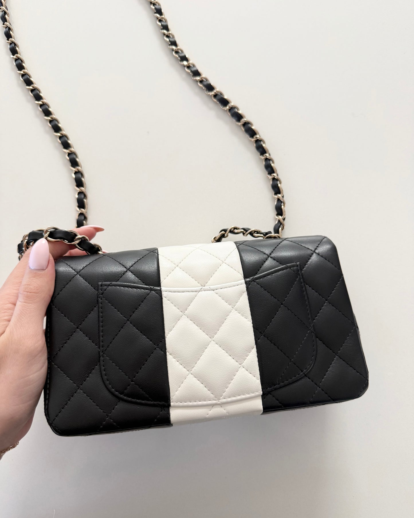 Chanel Black and White Lambskin Quilted Classic Mini Flap Bag