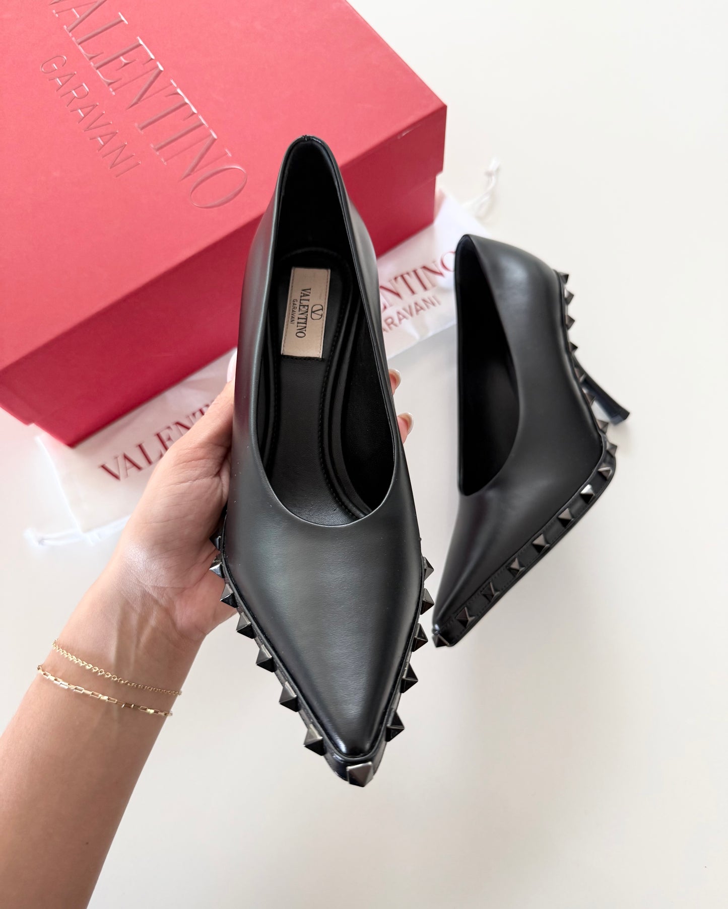 Valentino So Black Rockstud Longated Toe Pumps Size 37