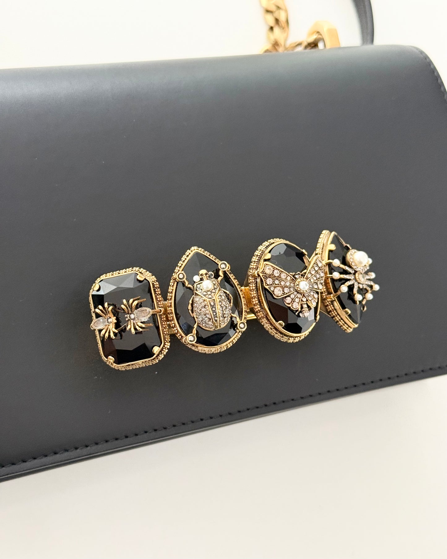 Alexander McQueen Black Jeweled Satchel Bag