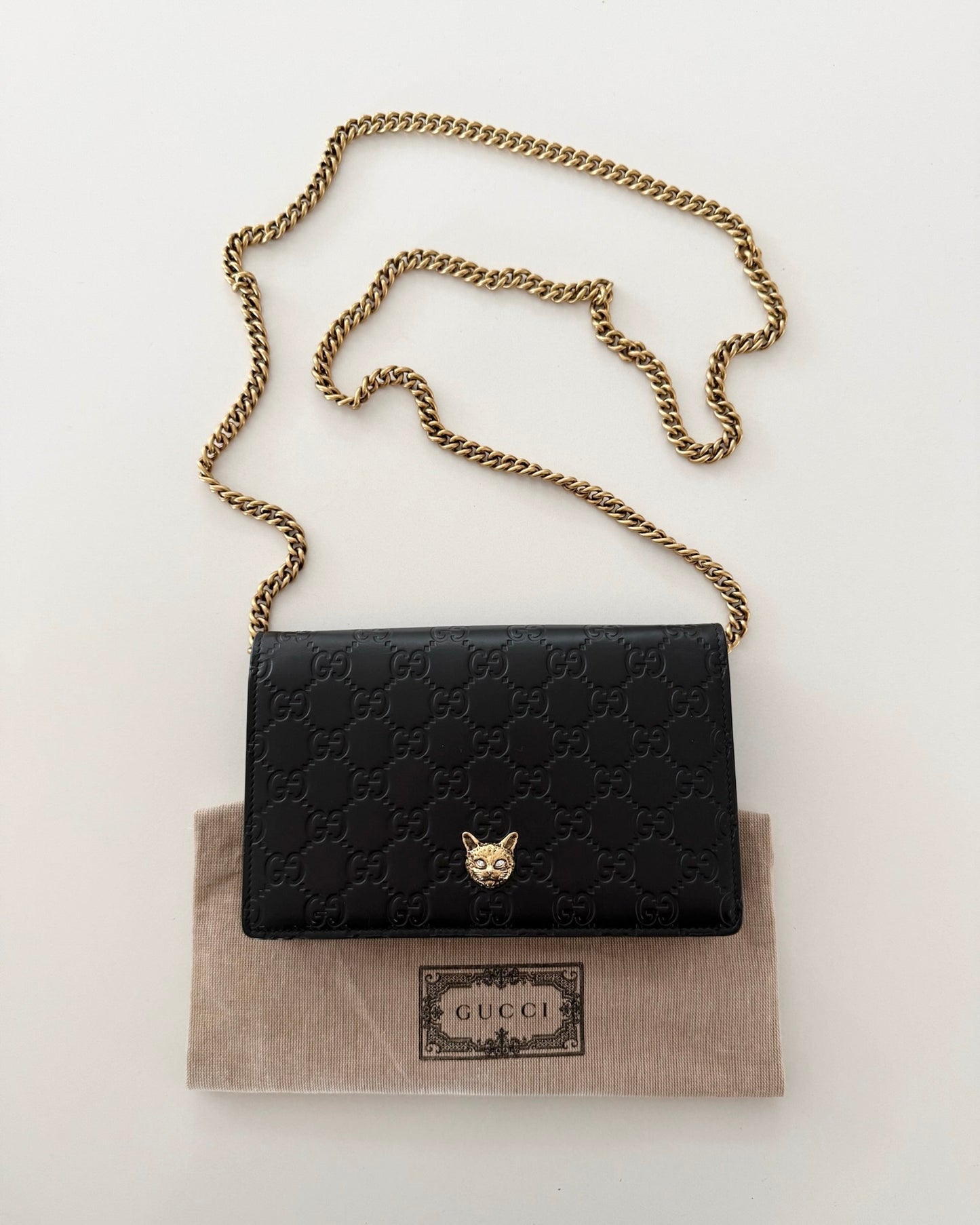 Gucci Black Guccissima Crystal Cat WOC
