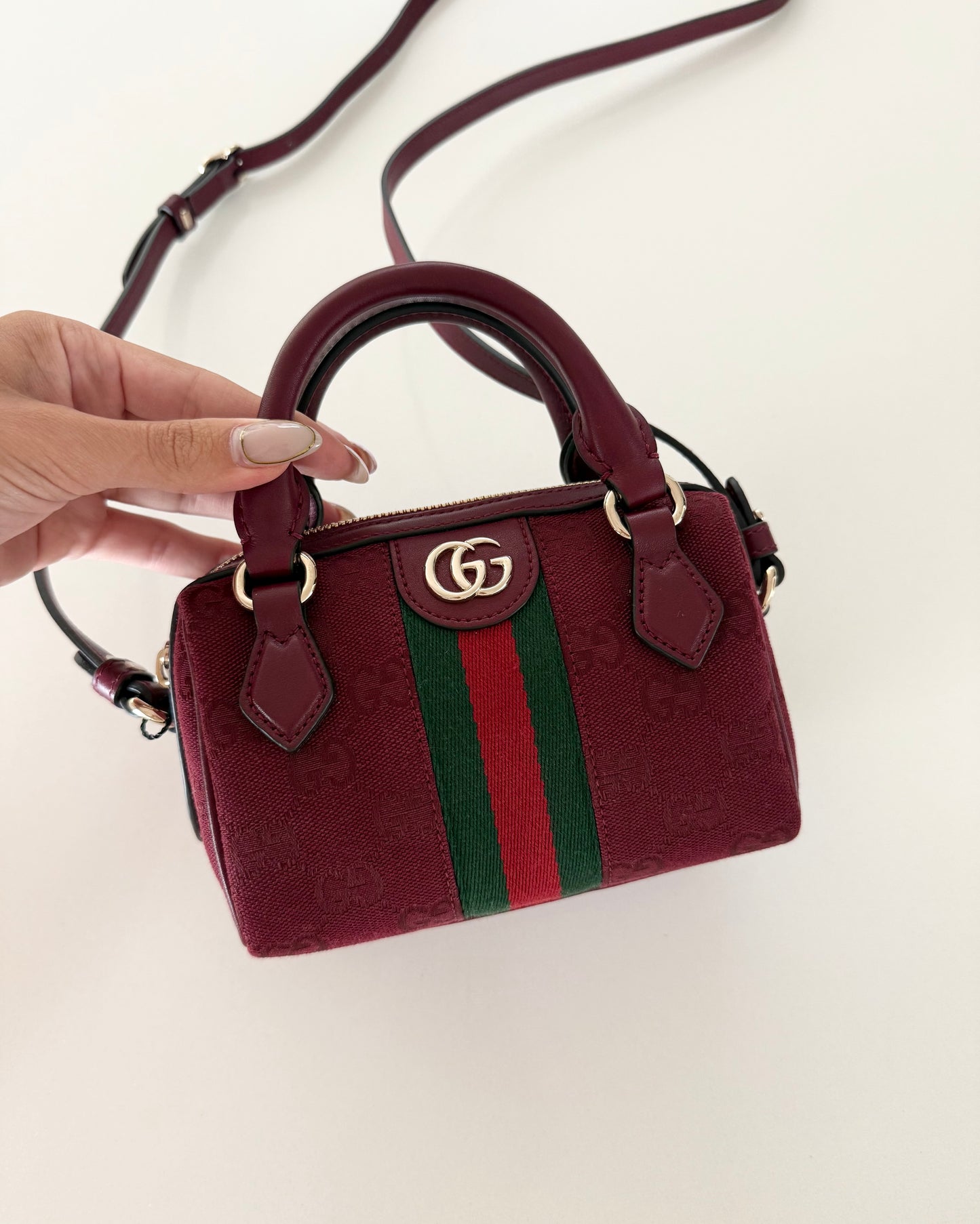 Gucci Red Canvas Leather Mini Boston Crossbody