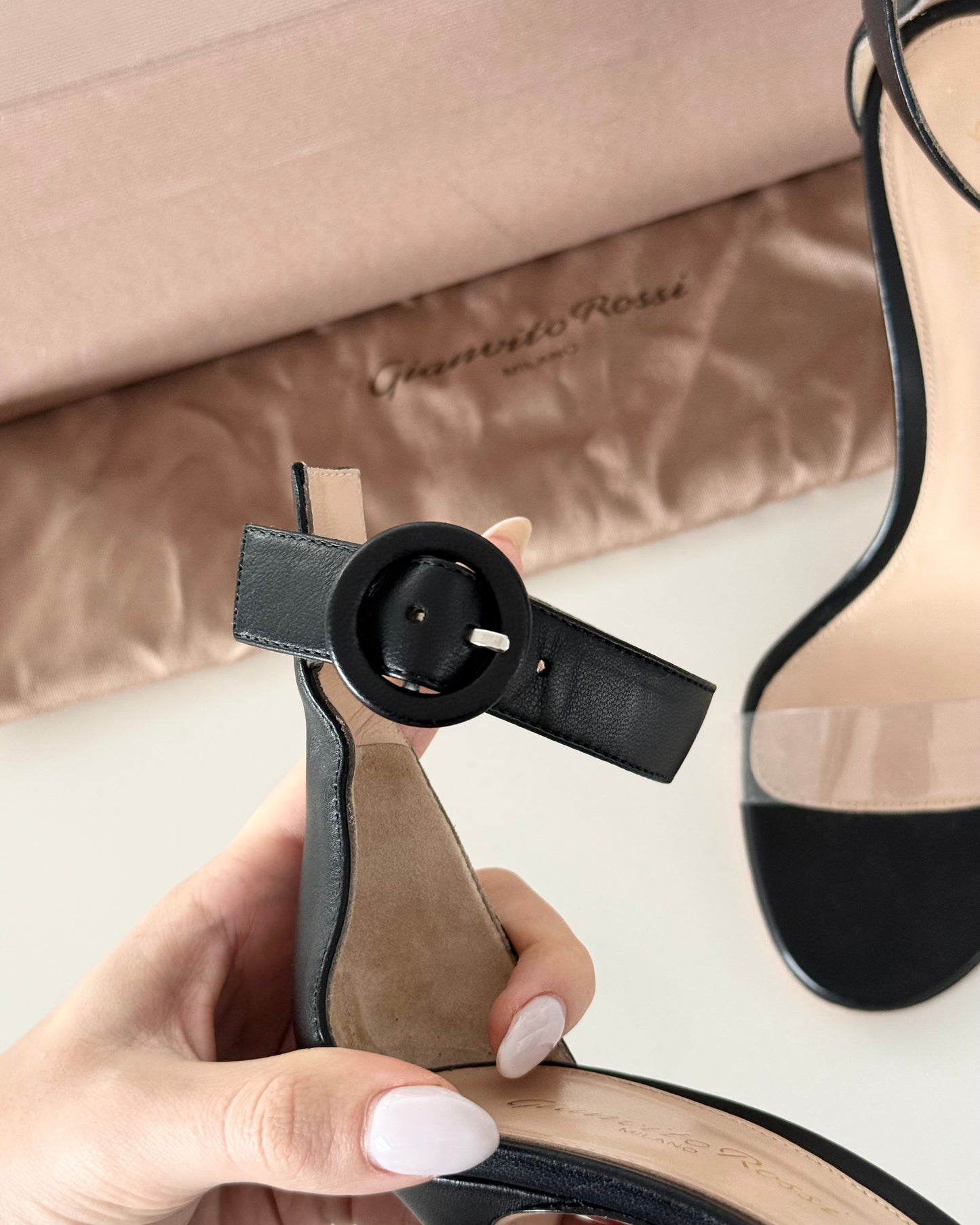 Gianvito Rossi Black Leathr and Plexi Stella Heeled Sandals Size 38