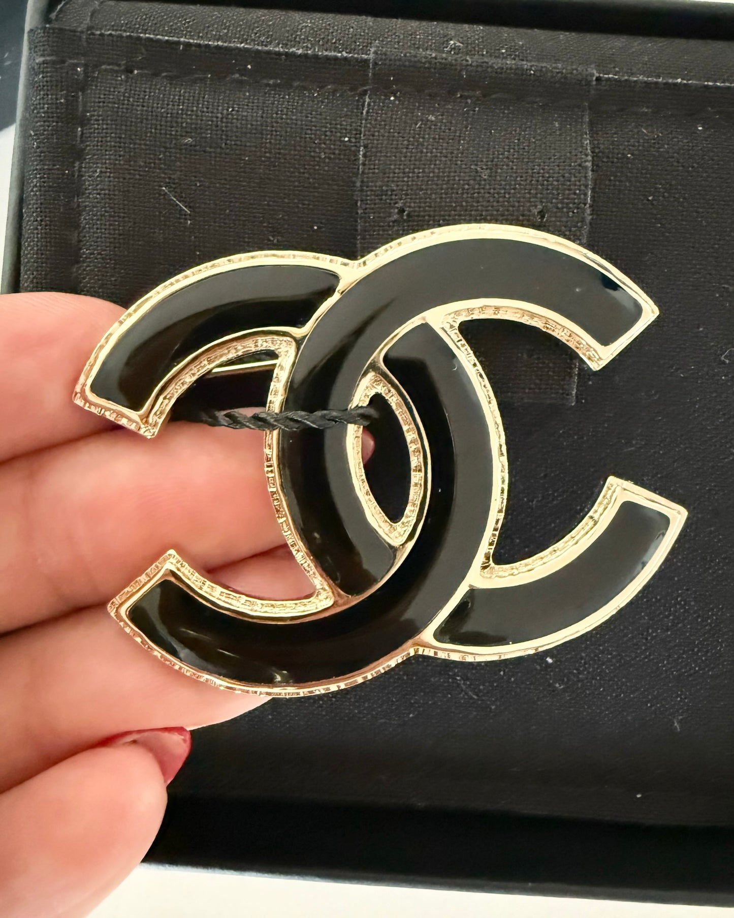 Chanel Gold Metal and Black Enamel Brooch from 2022