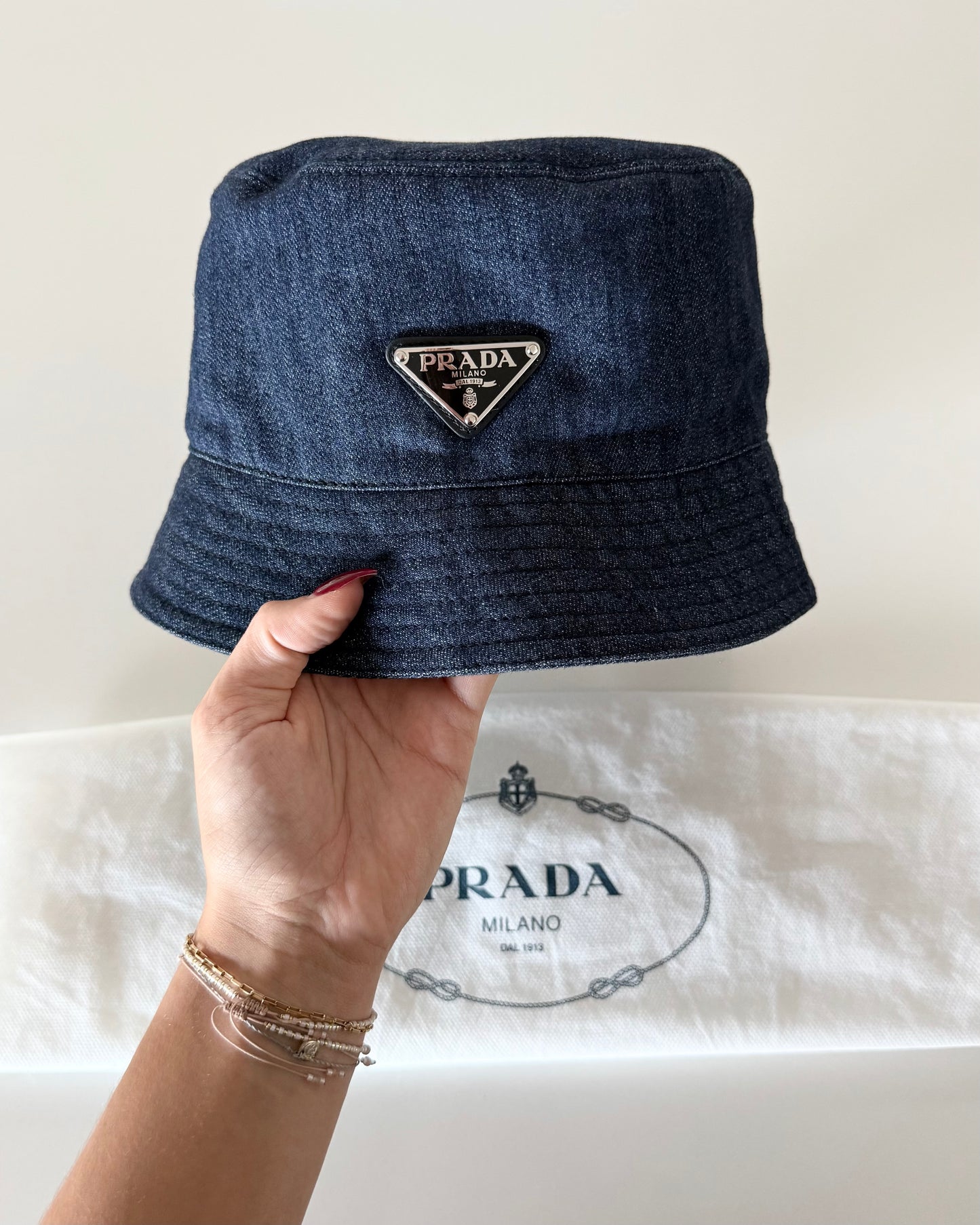Prada Blue Denim Bucket Hat Size Medium