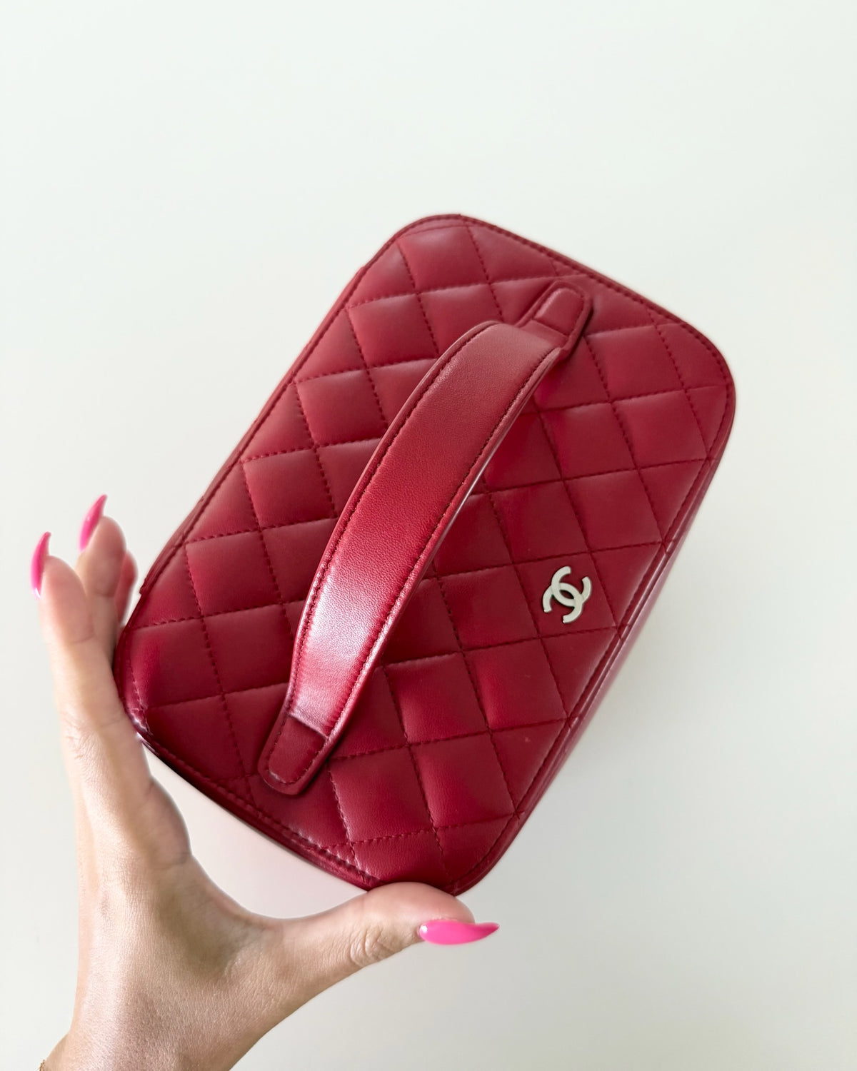 Chanel Red Lambskin Vanity Top Handle