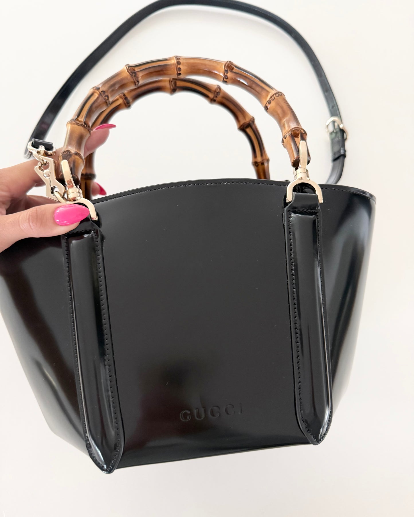 Gucci Black Leather Bamboo Top Handle