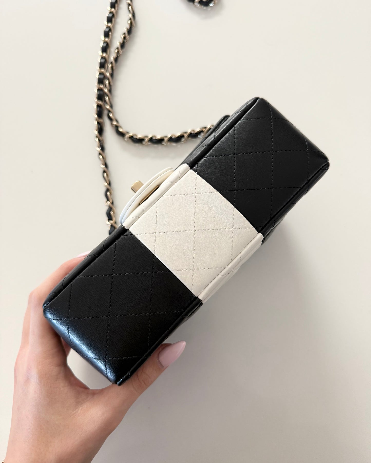 Chanel Black and White Lambskin Quilted Classic Mini Flap Bag