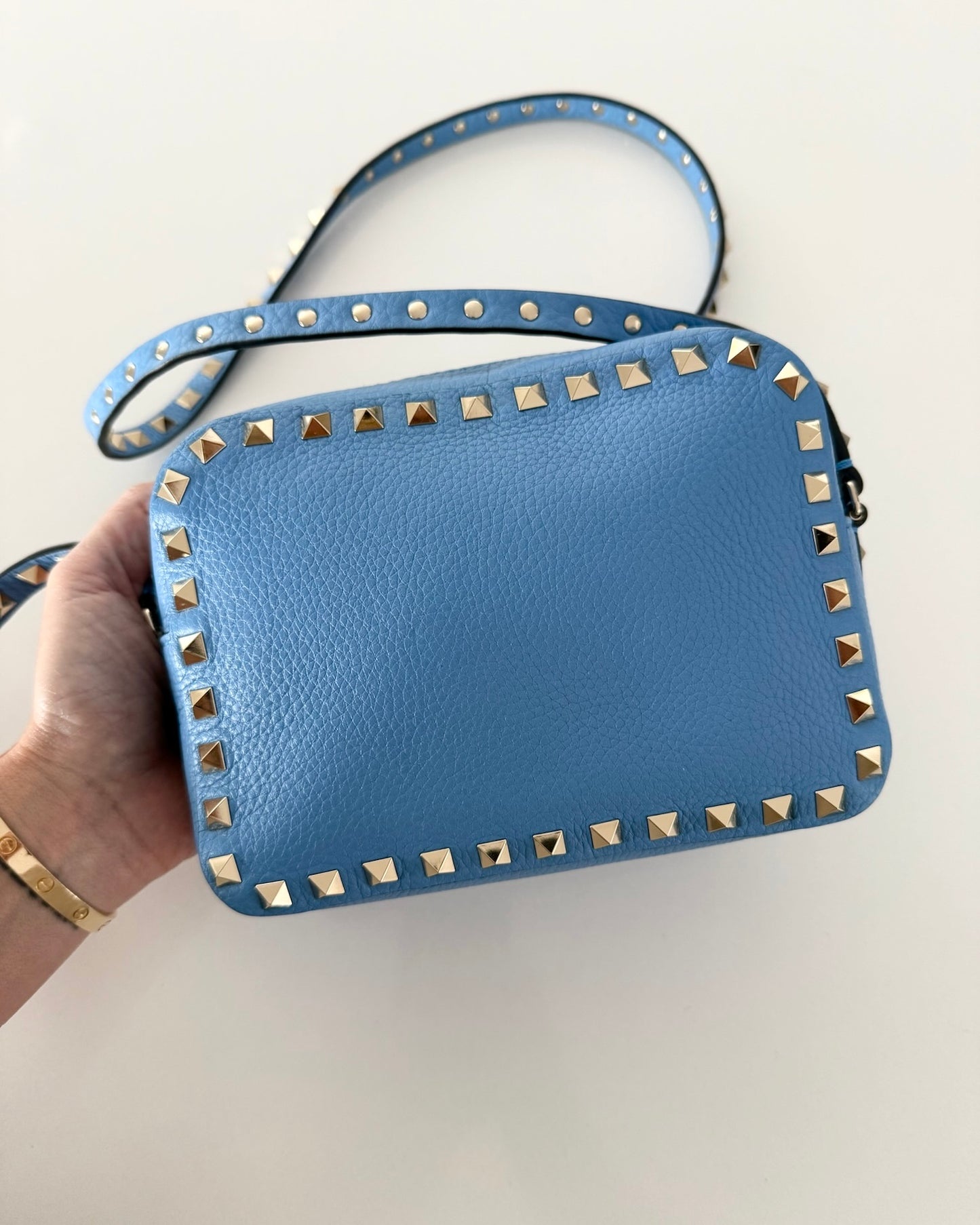 Valentino Blue Leather Rockstud Camera Bag Crossbody