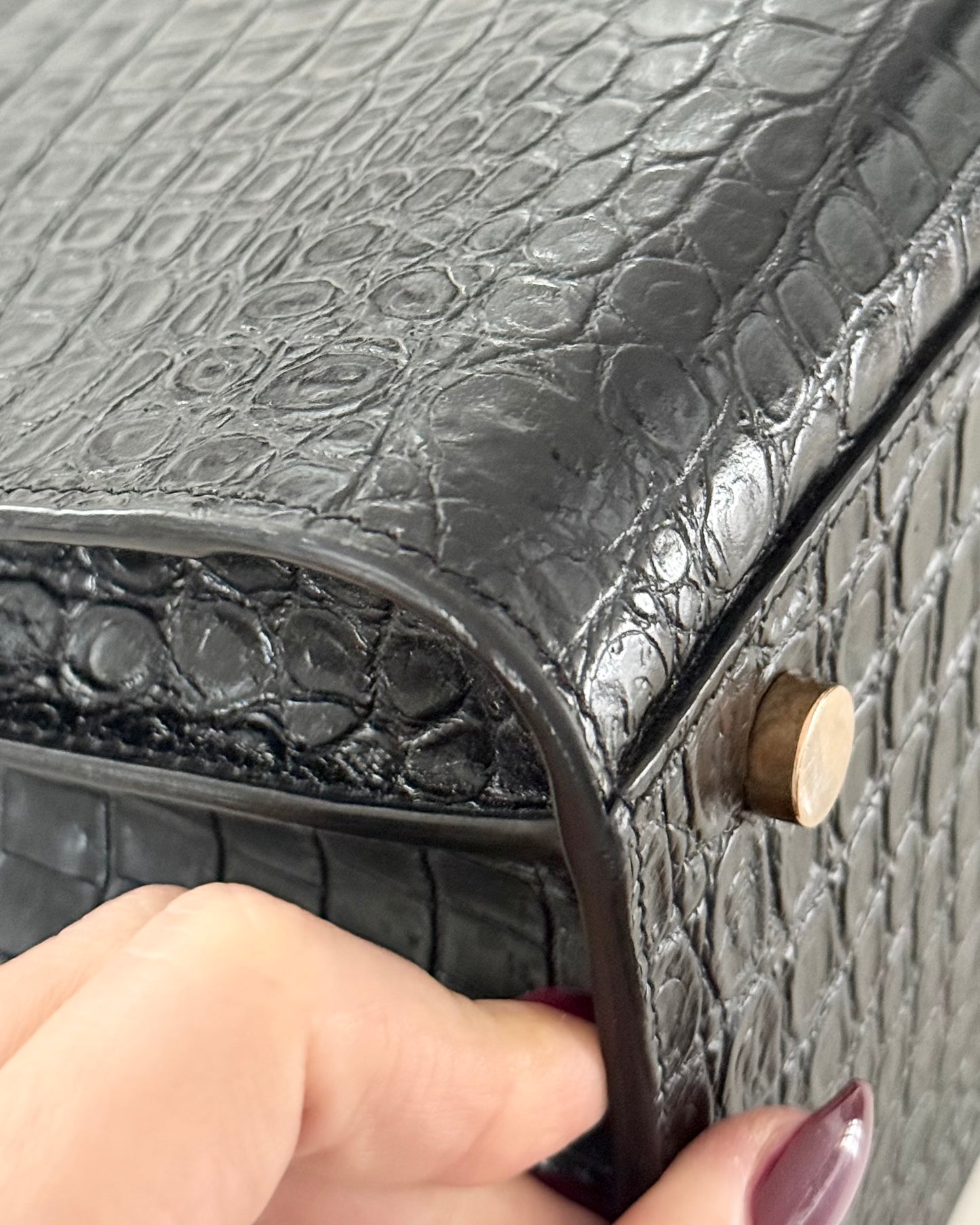 Saint Laurent Black Croc Embossed Small Sac De Jour