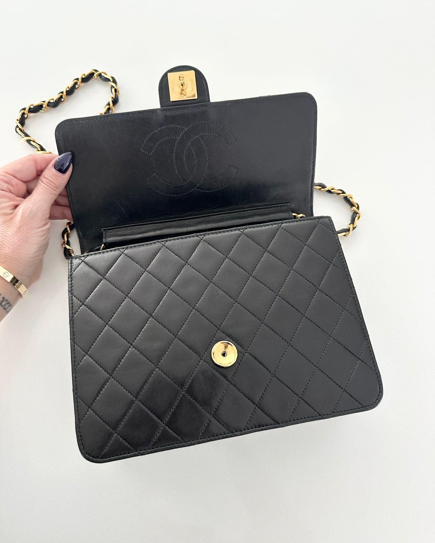 Chanel Vintage Black Lambskin Square Single Flap