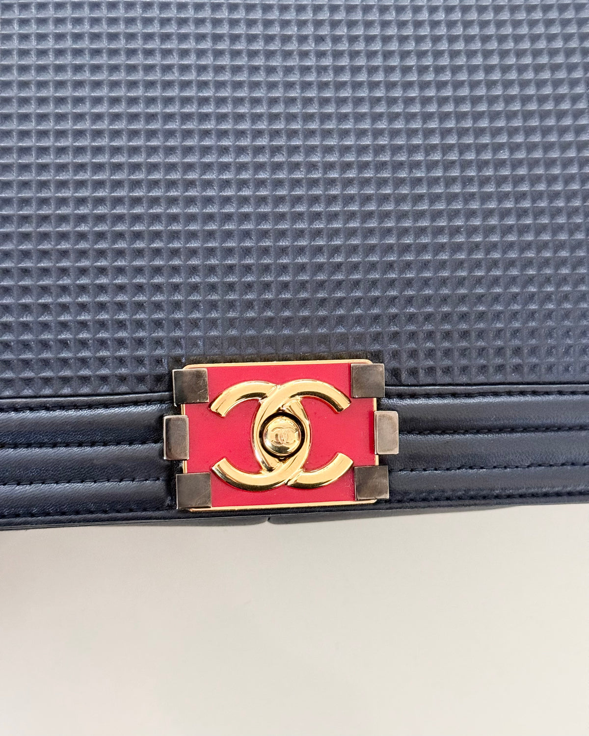 Chanel Navy with Red Accent Rare Cube Large Boy Bag 18 series from 2013-14