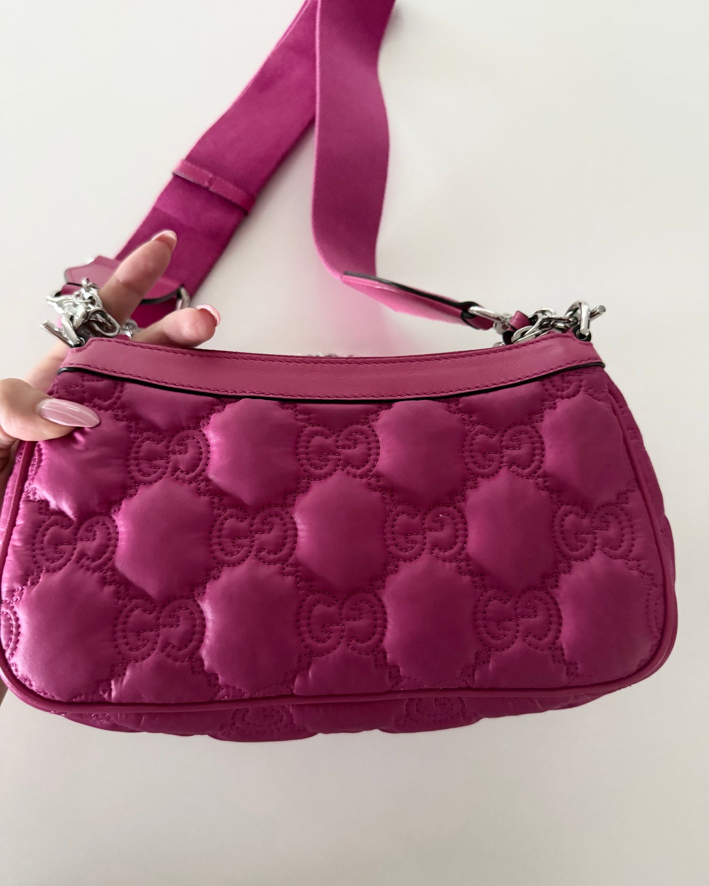 Gucci Pink Nylon Matelasse Handbag with Two Straps