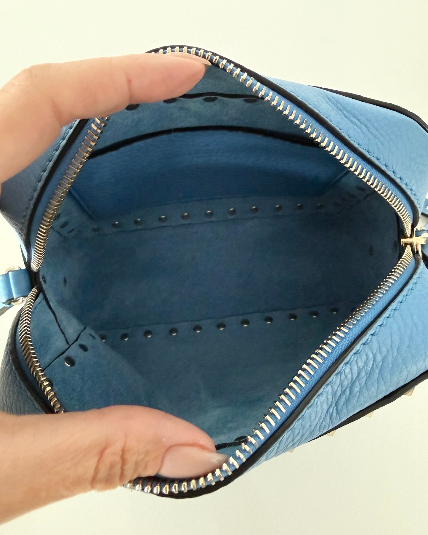Valentino Blue Leather Rockstud Camera Bag Crossbody