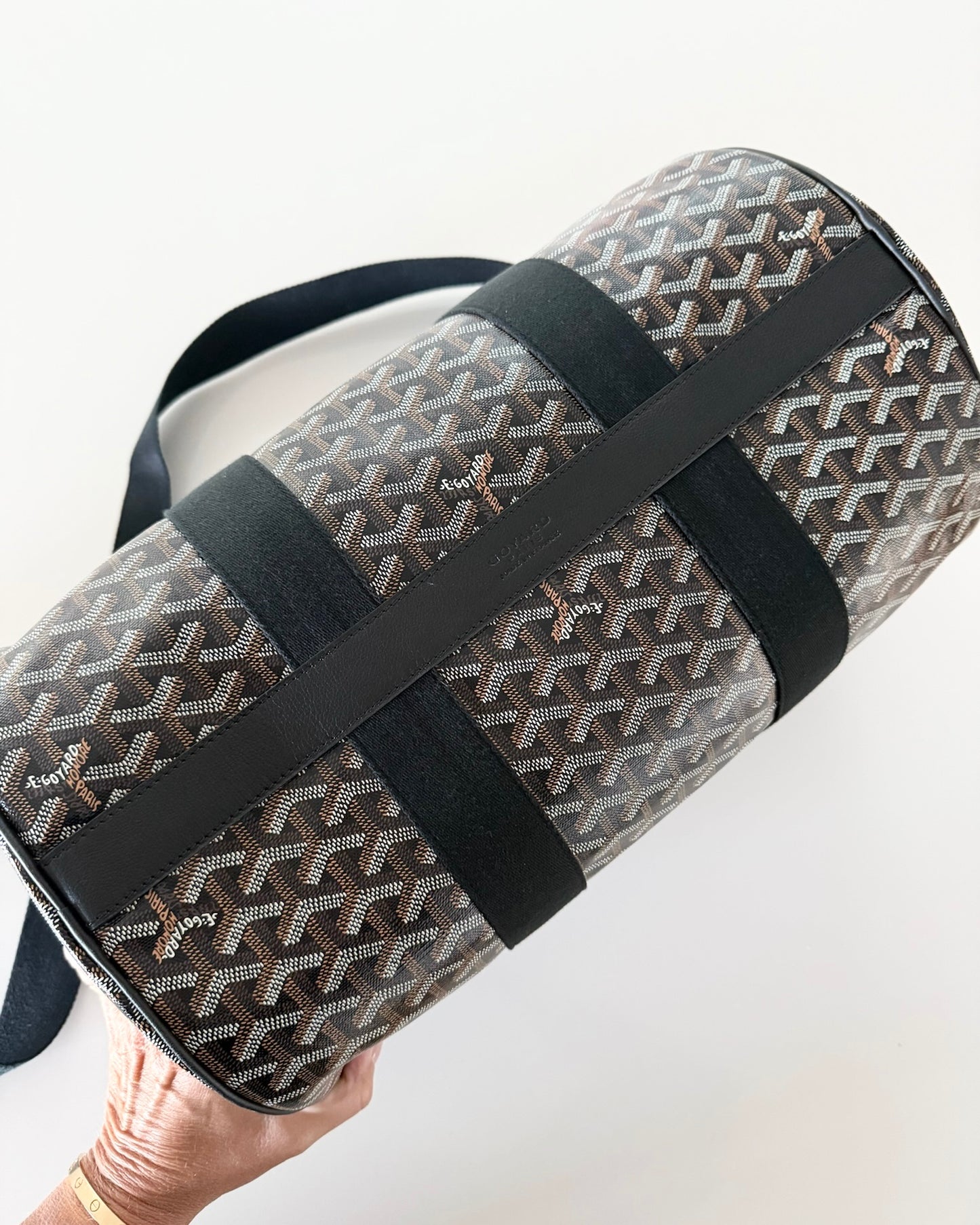 Goyard Black Chevron Print Coated Canvas Barrel Sport 40 Duffle Bag