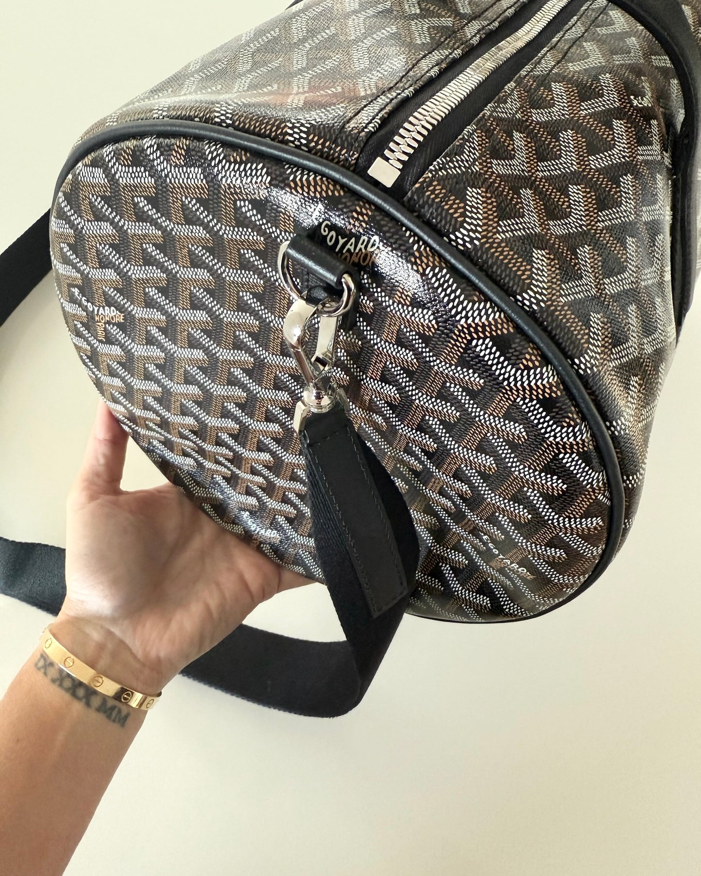 Goyard Black Chevron Print Coated Canvas Barrel Sport 40 Duffle Bag