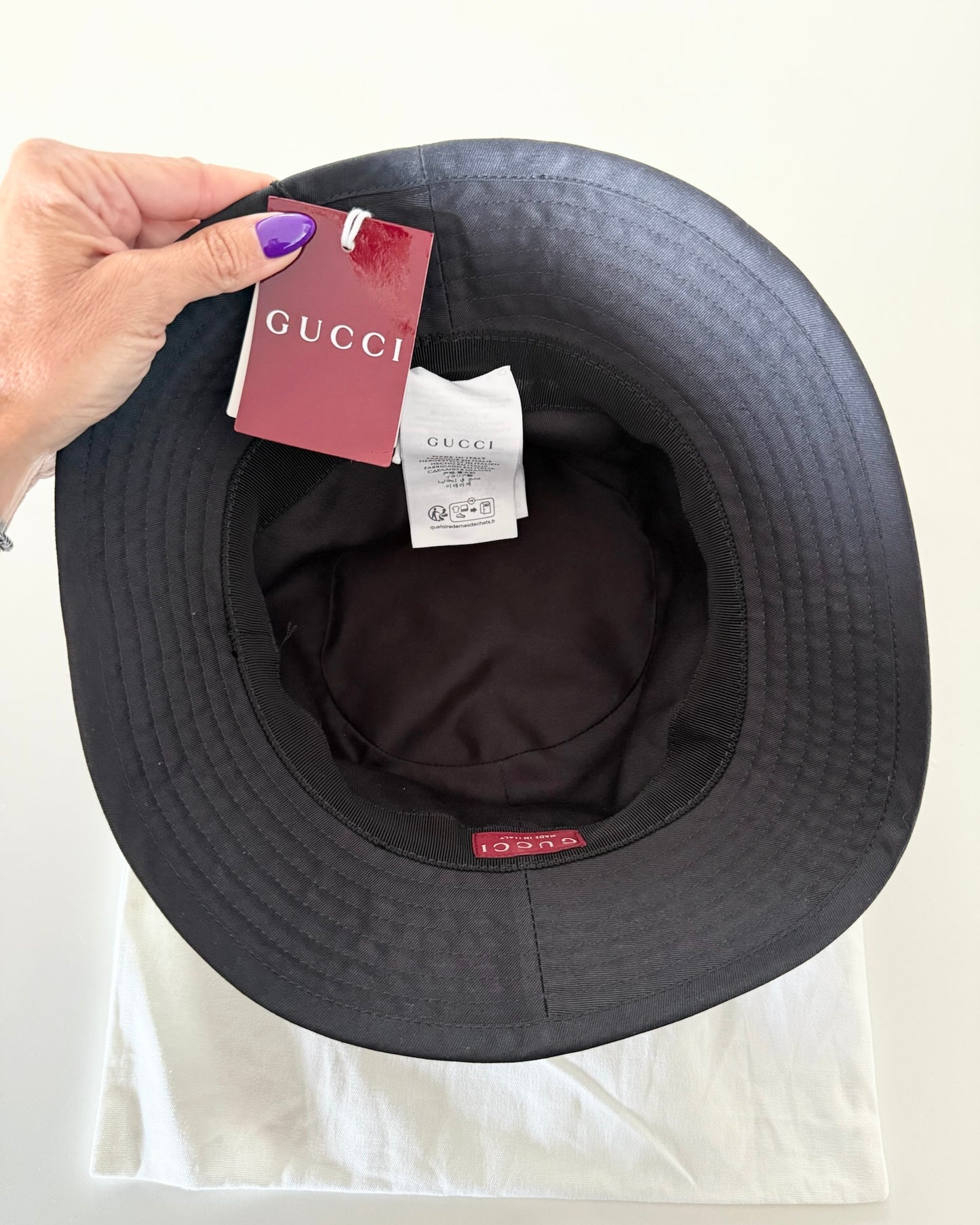 Gucci Black Cotton Logo Bucket Hat Size M
