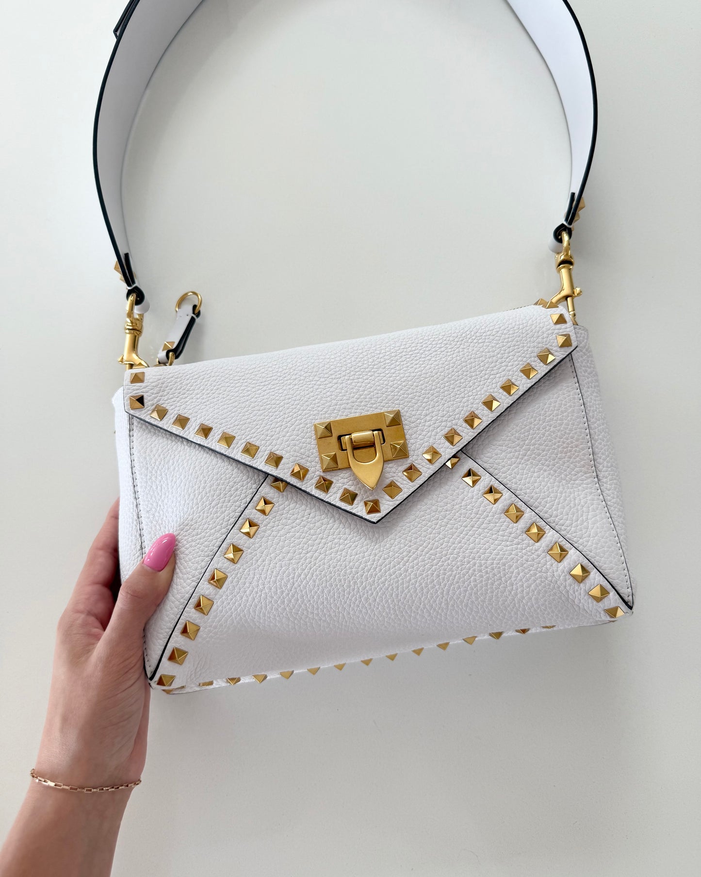 Valentino White Grainy Leather Rockstud Hype Bag