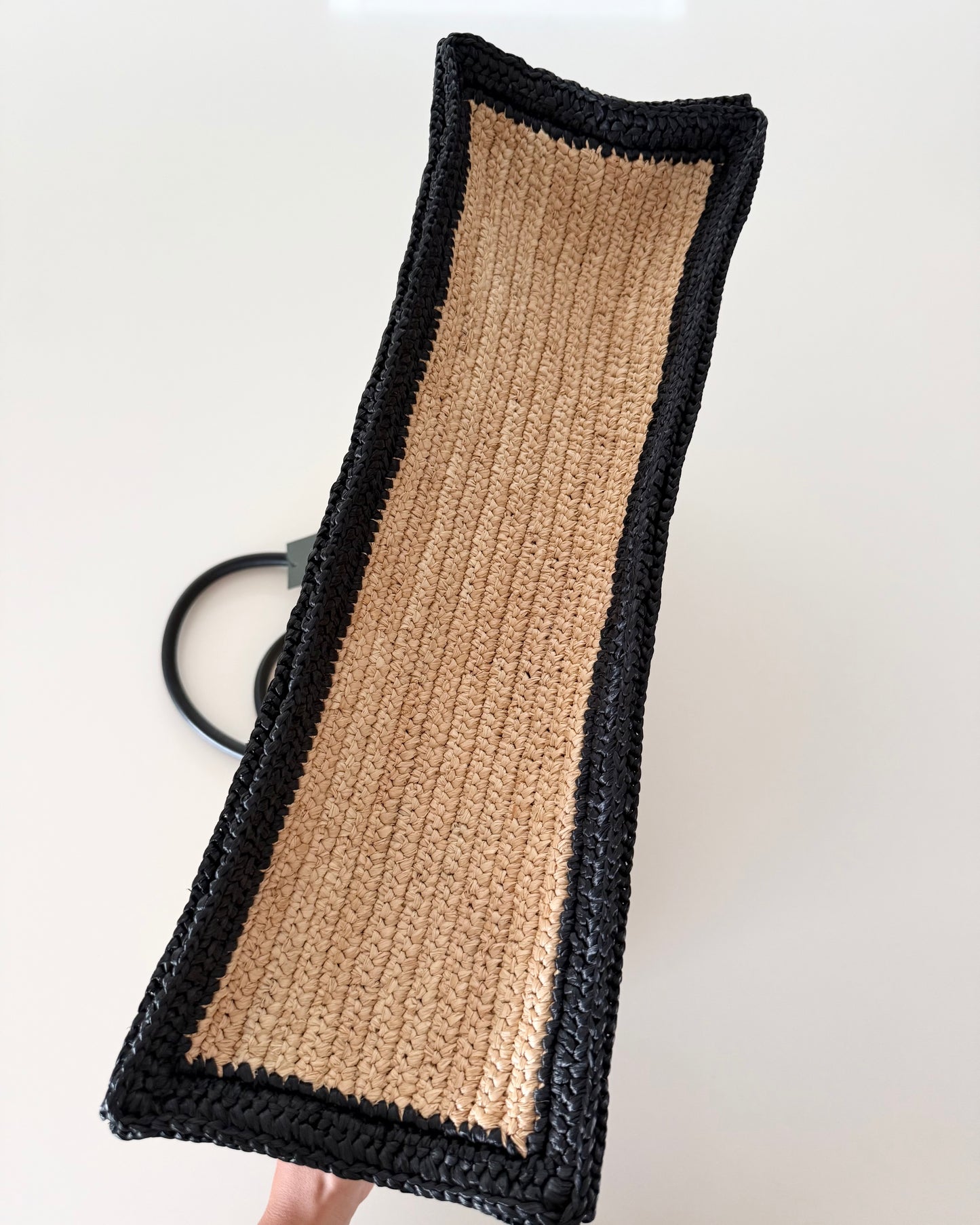 Saint Laurent Raffia and Black Leather Rive Gauche Tote