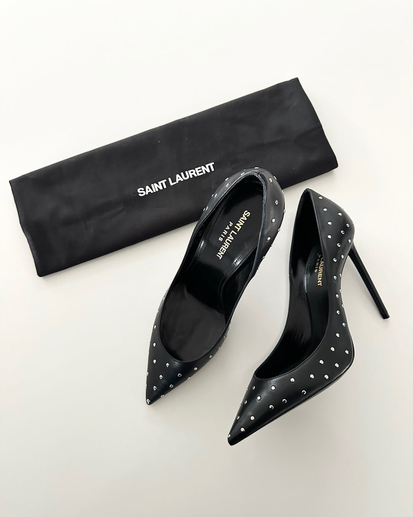 Saint Laurent Black Leather Studded Pumps Size 8/38.5