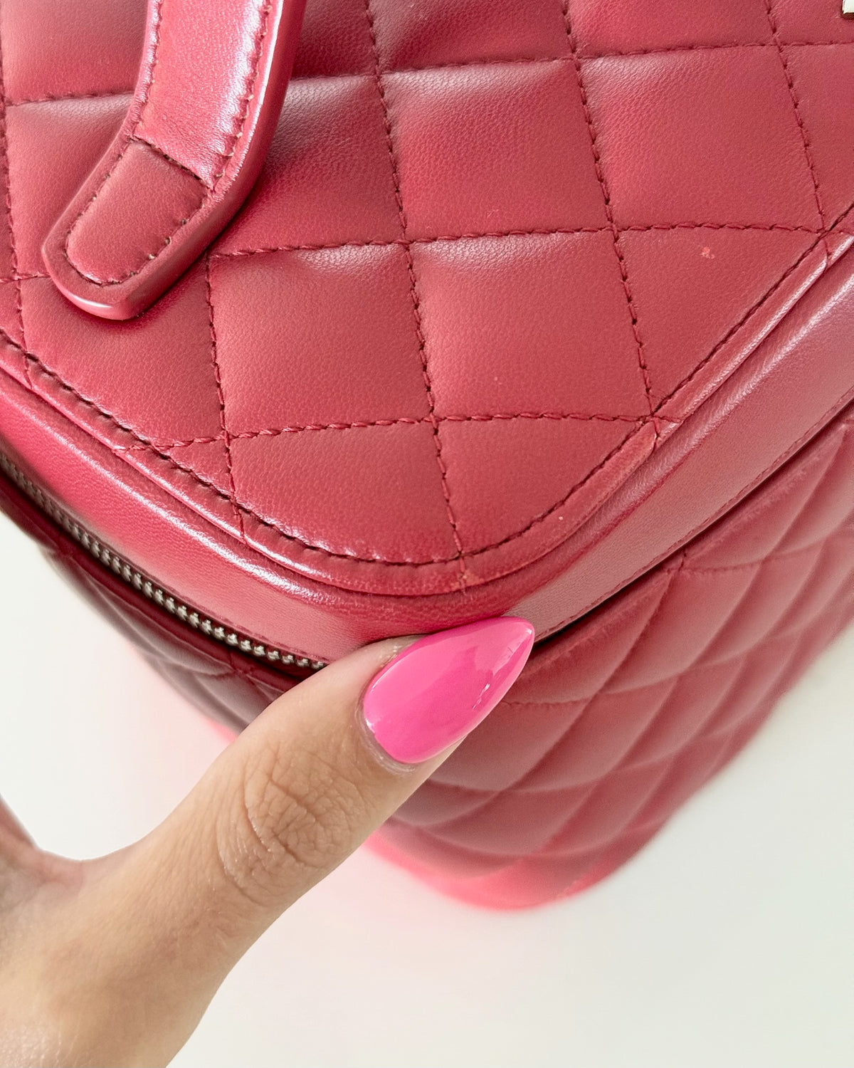 Chanel Red Lambskin Vanity Top Handle