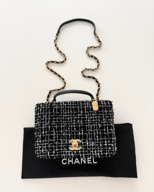 Chanel Black and White Tweed Small Top Handle Bag from 2023