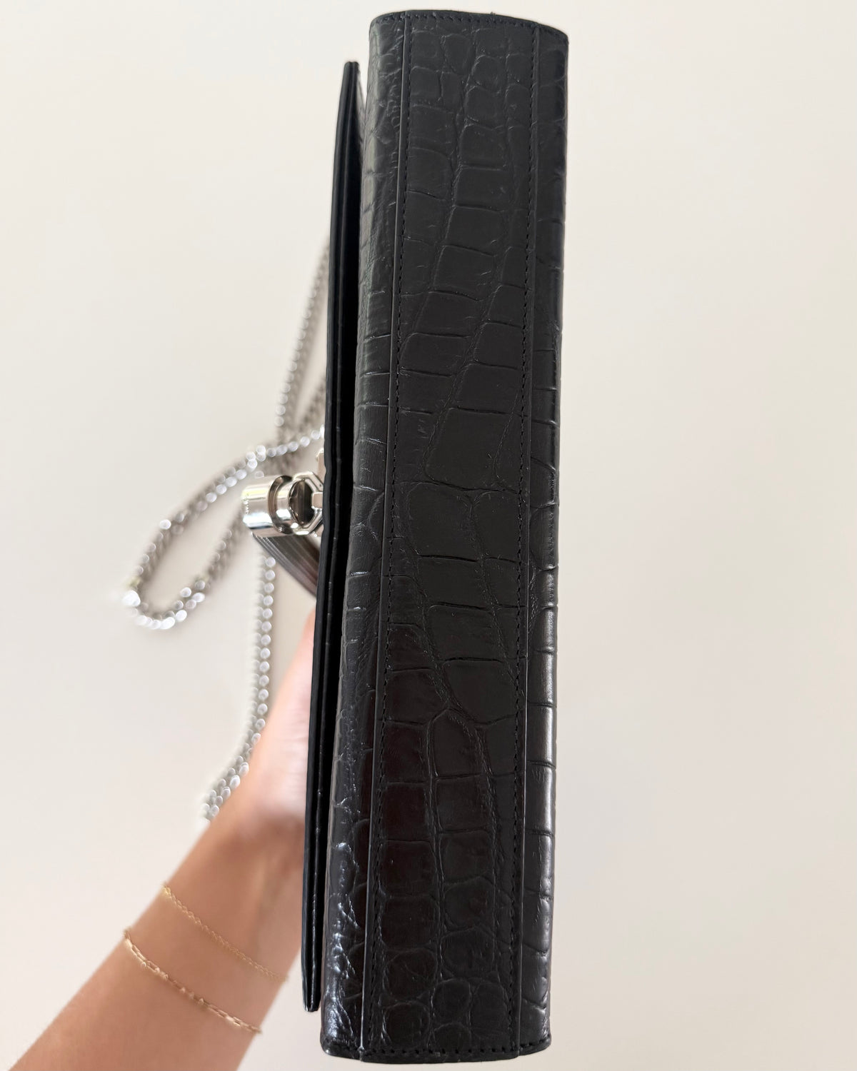 Saint Laurent Black Croc Embossed Medium Kate Tassel Bag