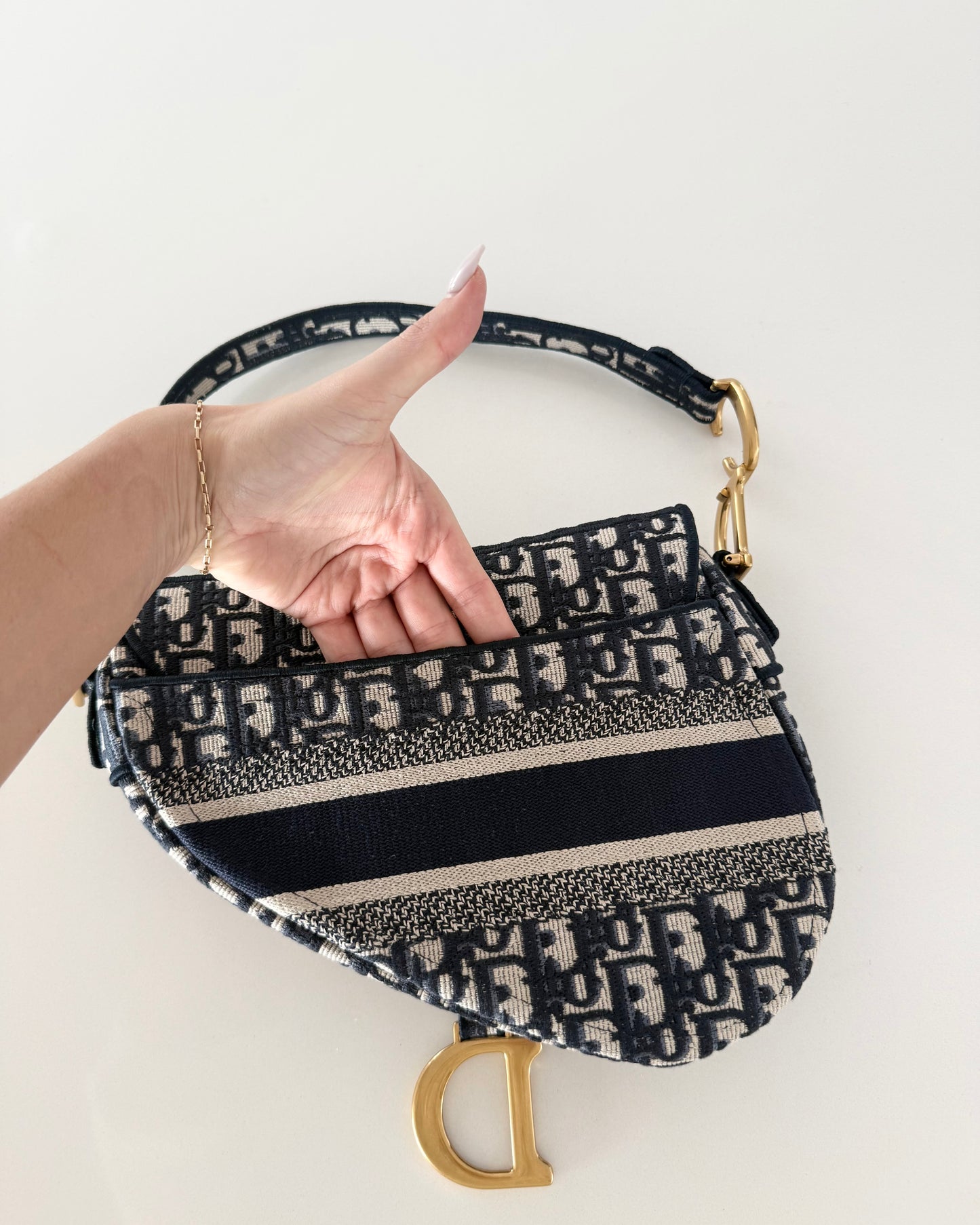 Christian Dior Blue Oblique Embroided Canvas Saddle Bag