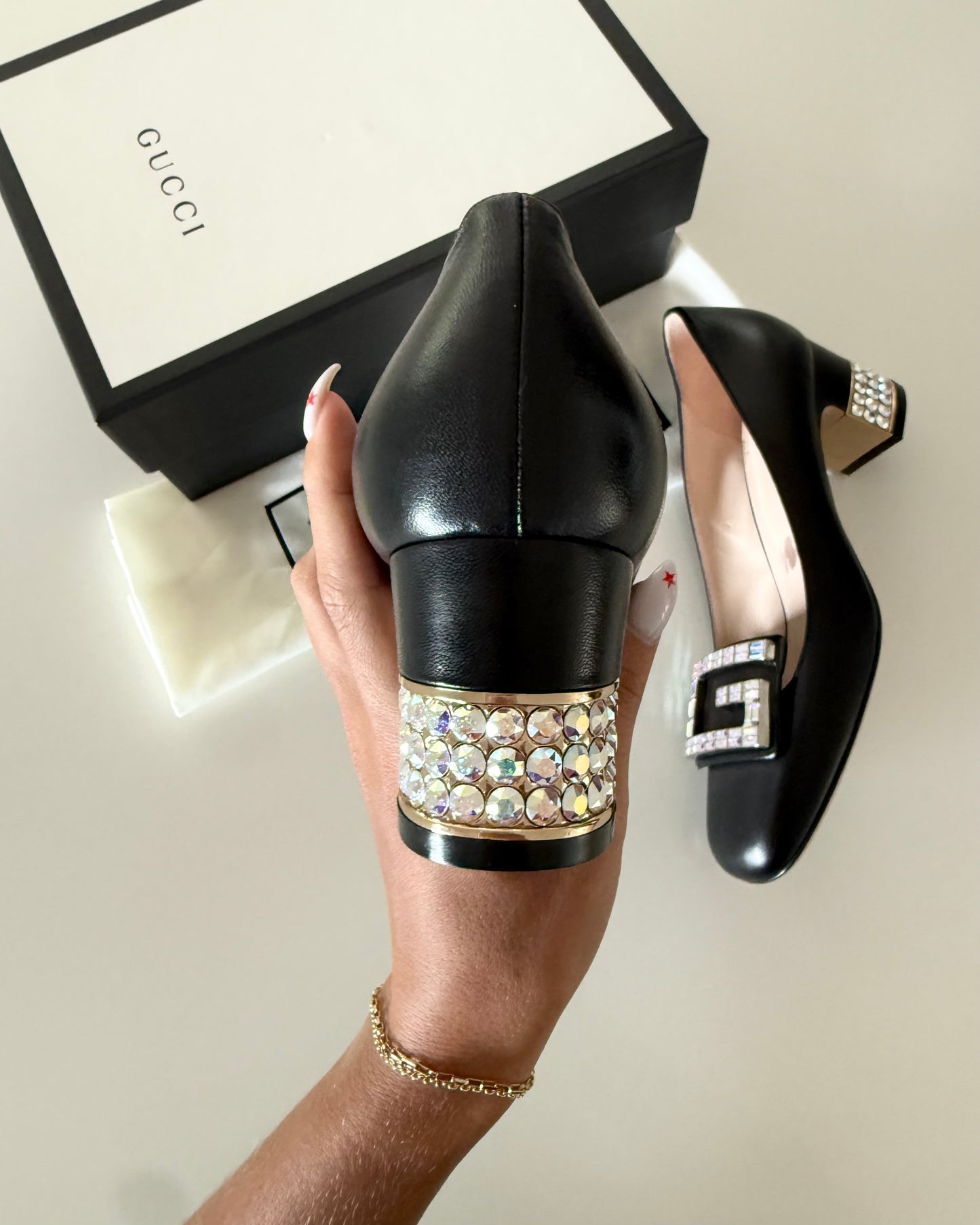 Gucci Black Mid Heel and Crystal Pumps Size 38