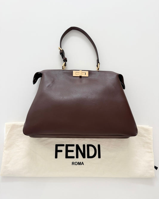 Fendi Dark Brown Leather Soft Large Peekaboo Bag from 2024