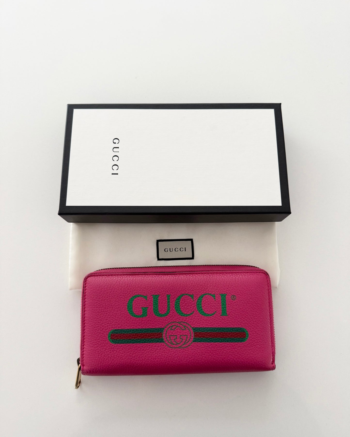 Gucci Pink Leather Logo Print Zip Wallet