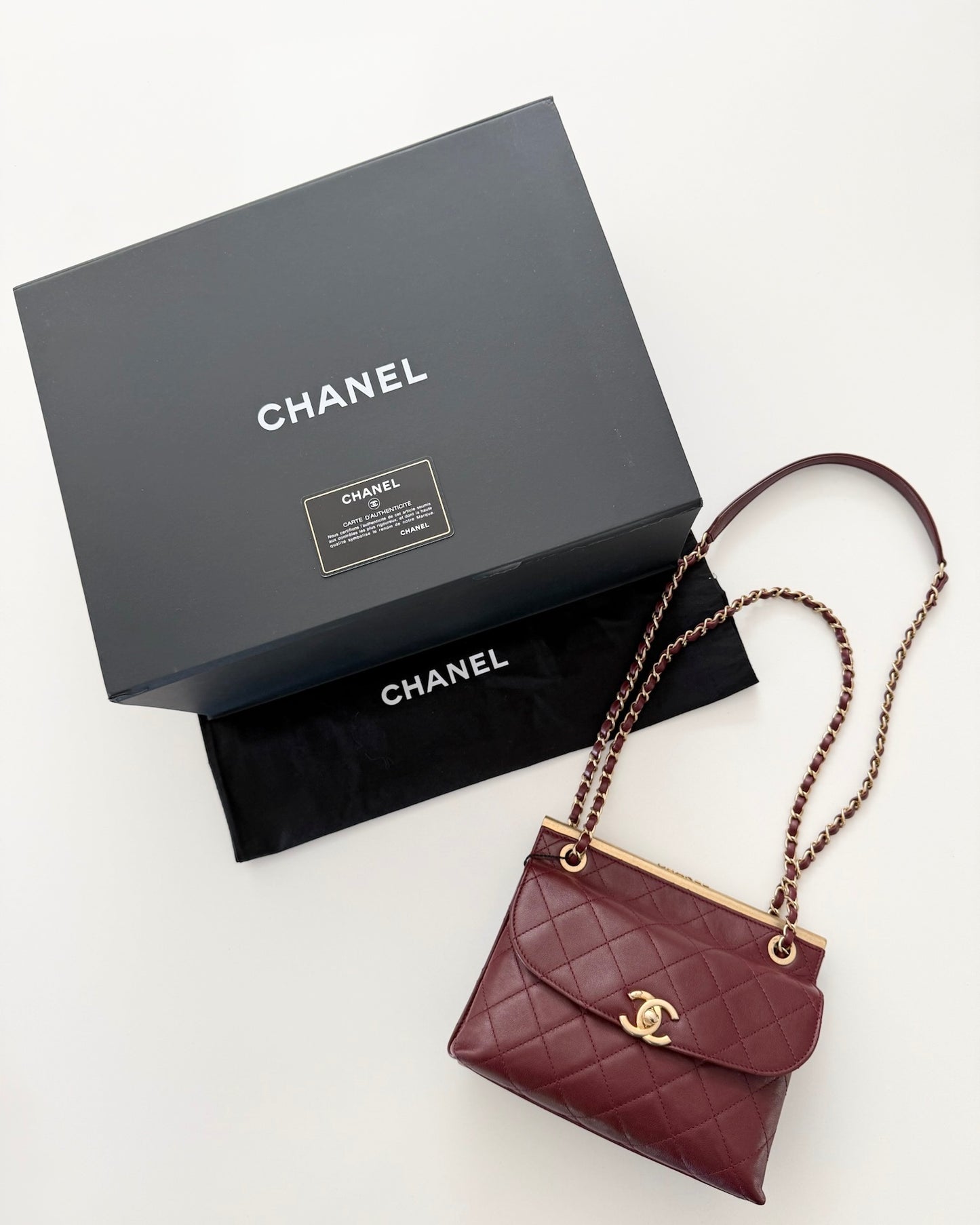 Chanel Burgundy and Black Double Sided Frame Flap Bag 28 series from 2019