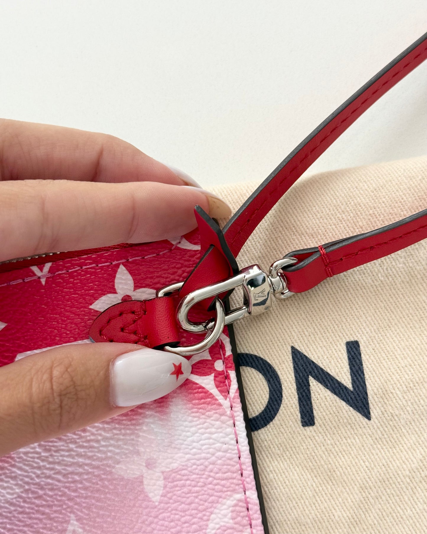 Louis Vuitton Pink and Red Escale Neverfull Pouch from 2020