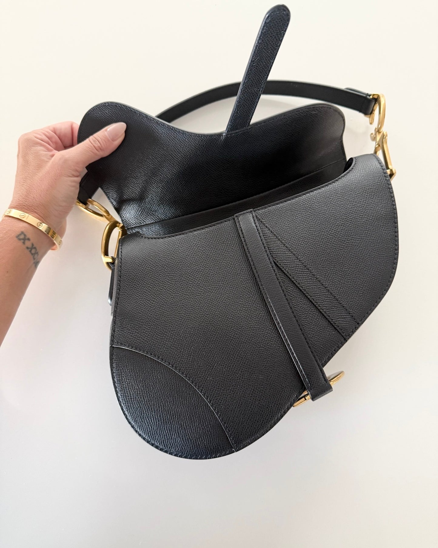 Christian Dior Black Grained Leather Saddle Bag