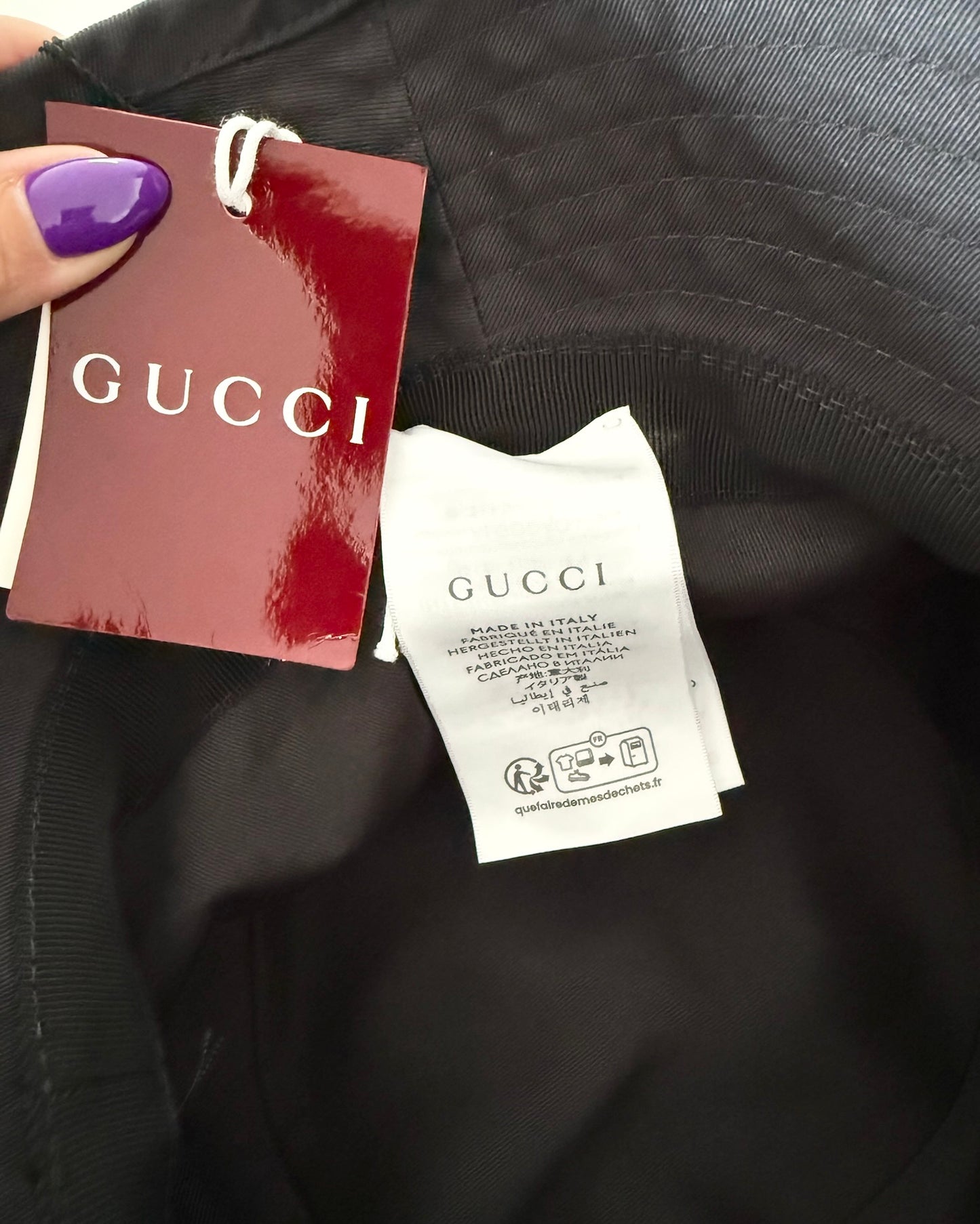 Gucci Black Cotton Logo Bucket Hat Size M