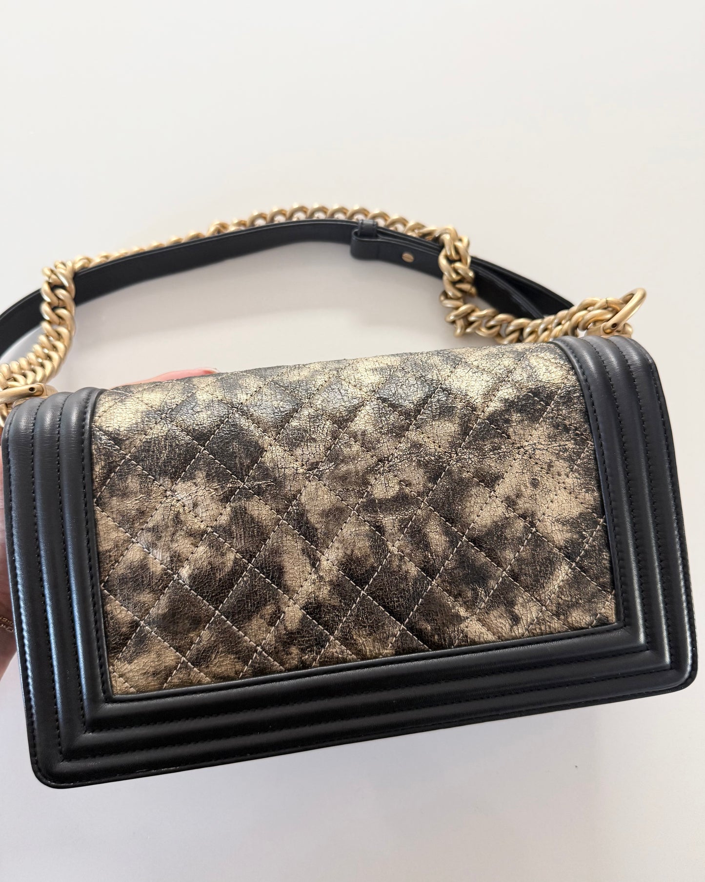 Chanel Gold and Black Metallic Medium Boy Bag 26 series from 2018-19