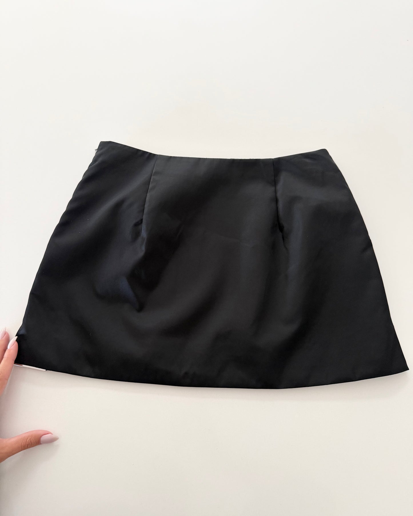 Prada are Nylon Black Mini Logo Skirt Size 36